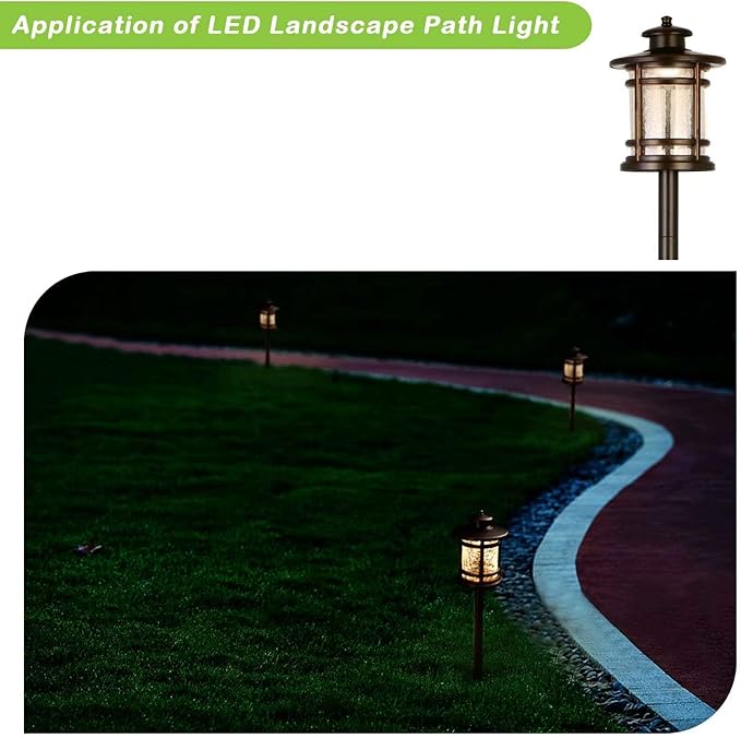 hykolity Low Voltage LED Landscape Lighting, 12V Outdoor Pathway Lights | Die-Cast Aluminum, Waterproof Path Lights with Crackled Glass, 3.4W 155LM, Wired ORB Walkway Light for Yard Garden, 2 Pack