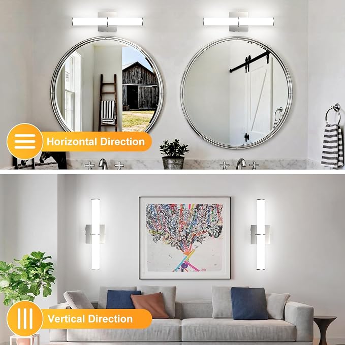 17.3Inch Modern Vanity Light Fixture with Switch, 12W 5000K Led Bathroom Light Fixture Over Mirror, Hardwired, Brushed Nickel 1200LM Vanity Light Bar for Mirror Bedroom Hallway Living Room