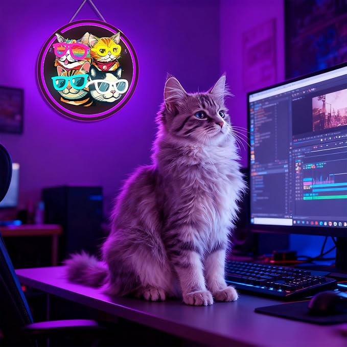 Cats Neon Sign Playful LED Wall Decor for Cat Lovers, Pet Spaces & Animal Themed Rooms, USB-Powered with Adjustable Brightness, Multi-Cat Silhouette Design