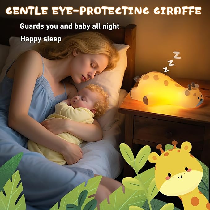 Cute Giraffe Night Light for Kids,3-Level Dimmable Nursery Nightlight, Silicone Squishy Light Up , Rechargeable Touch Control Nursery Bedside Light, Christmas Gift for Baby Toddler grandkids Room