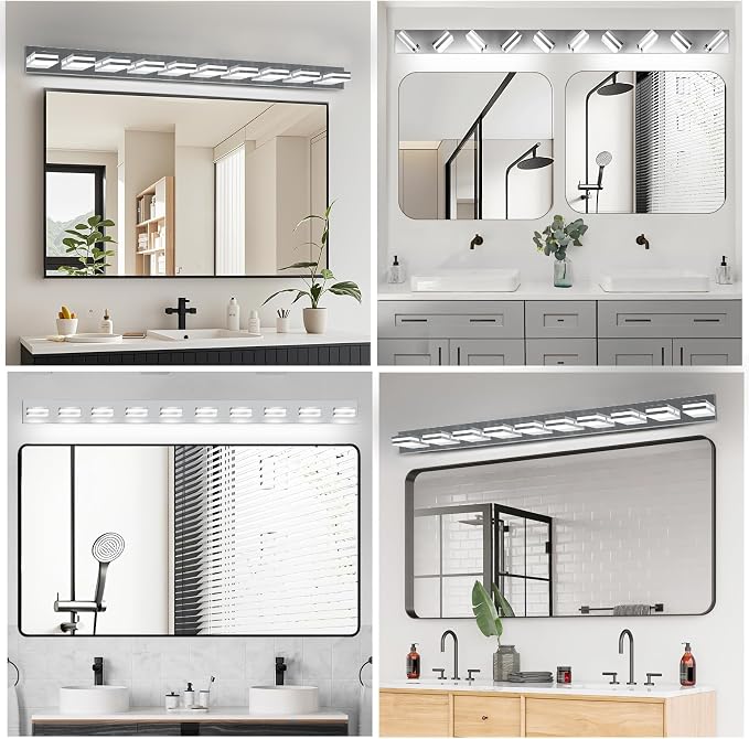 IZORRO LED Modern Bathroom Lights Fixtures(10-Light,Dimmable),Chrome Acrylic Wall Lighting,Vanity Lights for Bathroom Over Mirror - 6000k 40In (No Assembly Required)