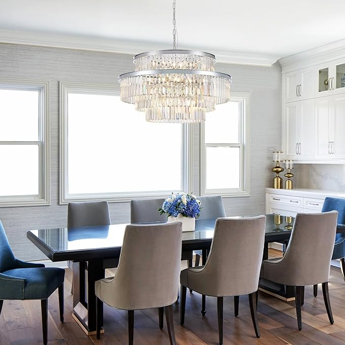 31" Modern Chrome Crystal Chandeliers 20 Lights Luxury 4-Tier K9 Crystal Light Fixture Large Round Ceiling Pendant Light for Foyer Staircase Living Room Dining Room