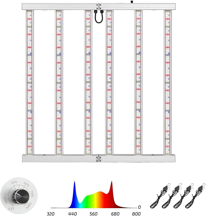 600W LED Grow Lights for Indoor Plants Full Spectrum, Foldable Growing Lamp, 4x4ft Coverage, 6 Bar Diodes Dimmable Daisy Chain Bar Style Grow Light for Indoor Growing