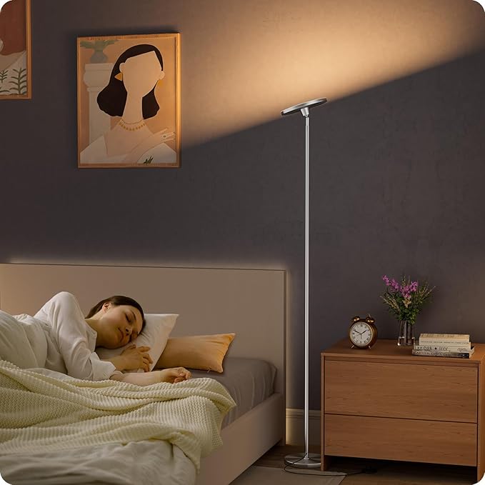 Dimmable Floor Lamp with Remote,Floor Lamps for Living Room Bedroom Office,Adjustable Brightness (10%-100%)and Color Temperature (3000k- 6000k ),Standing Lamp Tall Lamp with Foot Switch (nickel)
