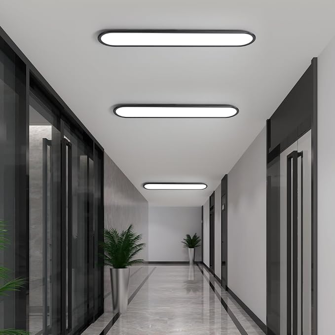 LED Flat Panel Long Ceiling Light Fixture for Shop Lighting, 47.24" High Brightness Linear LED Ceiling Lamp, 51W Dimmable Low Profile Flush Mount Ceiling Light for Laundry Kitchen Office, Black
