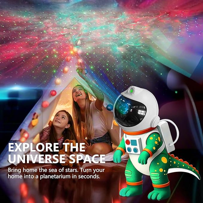Dinosaur Astronaut Galaxy Star Projector Night Light, 8 in 1 LED Space Planetarium Lamp, 360° Rotating with Remote & Timer, Kids Adults Bedroom Decor, Christmas Birthday Gifts (Green)