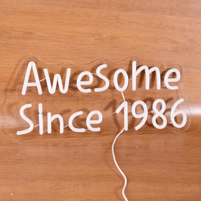 Awesome Since 1986 Neon Sign Happy 40 Years Old Birthday LED for Men Women | Warm White Forty Glowing Light for 40th Wedding Anniversary Party Decorations