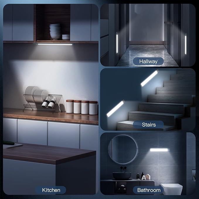 Under Cabinet Light,40 LED Rechargeable Battery Operated Motion Sensor Light Indoor, Magnetic Dimmable Closet Light, Wireless Under Counter Lights for Kitchen, Stairs, One Light