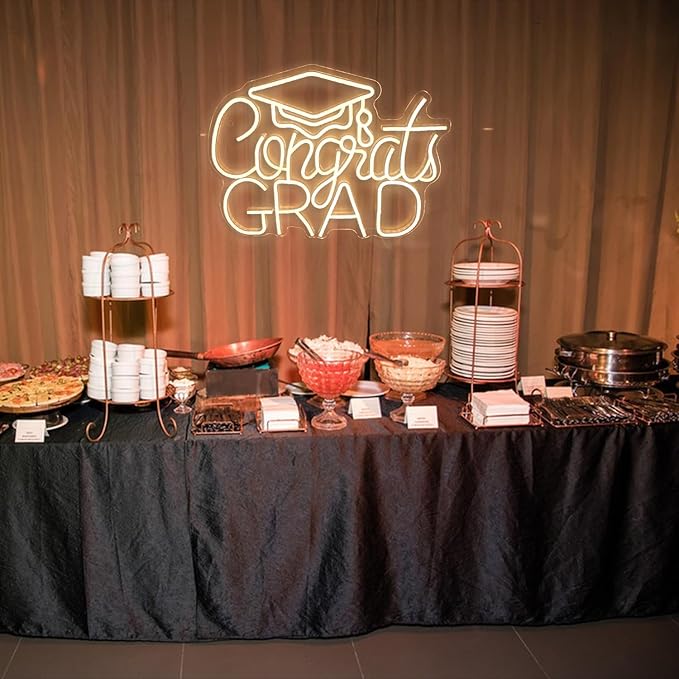 Congrats Grad LED Neon Sign, Graduation Party Decor, 16.5×12.6 Inch Warm White Grad Light Up Letters, Adjustable Congrats Graduation Sign, Dorm Room Backdrop, Celebration Gift for Class