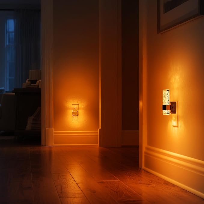 LED Night Lights Plug into Wall, 0-100LM Dimmable Nightlight | Bubble Decorative Night Light, Dusk to Dawn Sensor, Wall Sconce-Style Design Nightlights for Bathroom, Hallway, Amber