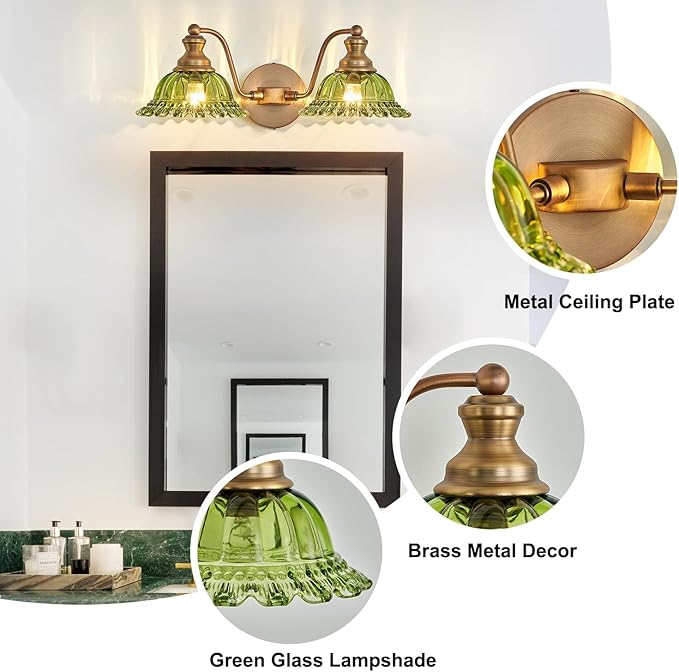 Green 2 Light Vanity Light Bathroom Light Vintage Bathroom Light Fixtures