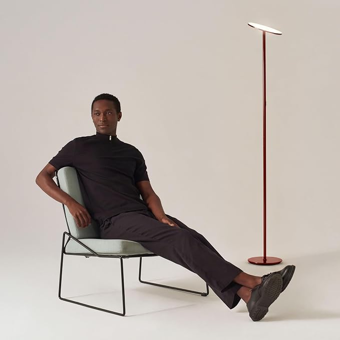 Brightech Sky LED Floor lamp, Torchiere Super Bright Floor Lamp for Living Room Decor & Office - Dimmable, Tall Standing Lamp with Warm Light for Bedroom & Reading - Red