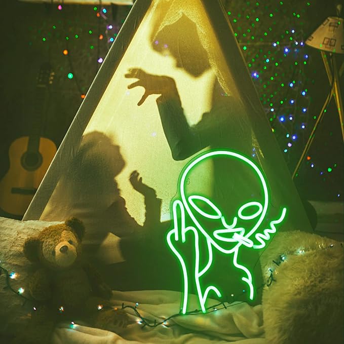 Green Alien LED Neon Signs for Wall Decor Shop Bar Pub Man Cave Game Room Decor Hip Hop Party Signs For Green Bedroom Wall Decor Birthday Party Funky Aesthetic Room Decor