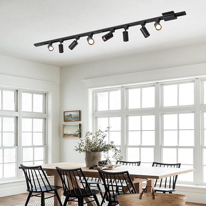 12 Lights LED Track Lighting Kit with 13FT H Track Lighting Rails & Floating Canopy Connector, GU10 Track Light Kit Modern Kitchen Track Lighting Fixtures Ceiling Spot Light, Black - No Bulbs
