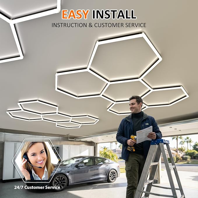 Black Hexagon Garage Lights 5 Hex, 6500K 20160 LM Super Bright Honeycomb LED Garage Ceiling Lights, Premium Car Detailing Lighting for Garage, Workshop, Gym, Barber Shop, Basement