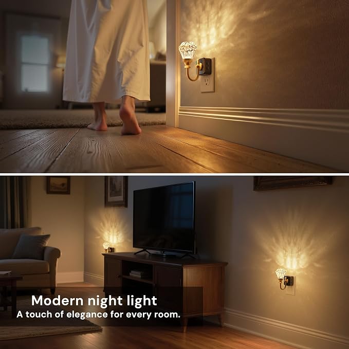 L LOHAS LED Night Lights Plug into Wall, 3000K Soft Warm Night Light | Decor Floral Night Lights,Auto Sensor,0-100LM Adjustable,Rotatable Plug in Nightlight for Bedroom,Nursery,Hallway,Gift