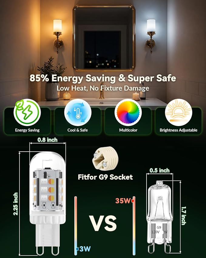 Smart G9 LED Bulb, RGBW Color Changing T4 Bulb Dimmable 2-Pack | G9 Bulb Bluetooth, Remote & App Control, 2700K-6500K Tunable White, G9 Halogen Replacement Bulbs Chandelier