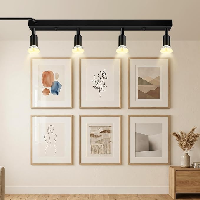 AUQUEE Plug in Track Light, 23", Black, 4 Way GU10 Wall Spotlight | Track Ceiling Lighting Fixtures, Rotatable Track Head, LED Wall Light for Kitchen Cabinet Gallery Bar Hallway Living Room