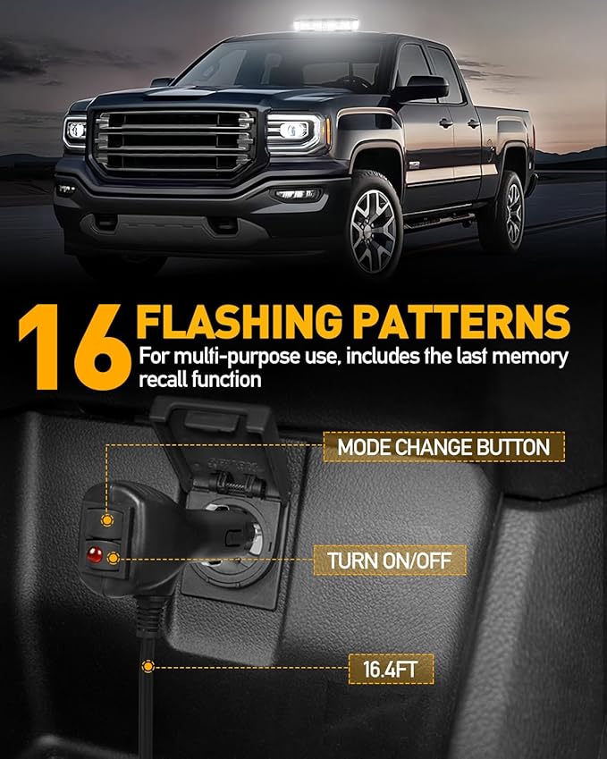 HLauto 700A Rooftop Emergency Strobe Lights Bar, 72 LED White Mini Beacon Safety Flashing Warning Traffic Lights Bar w/Magnetic Base for 12-24V Trucks, Construction Vehicles, Snowplow, Cars