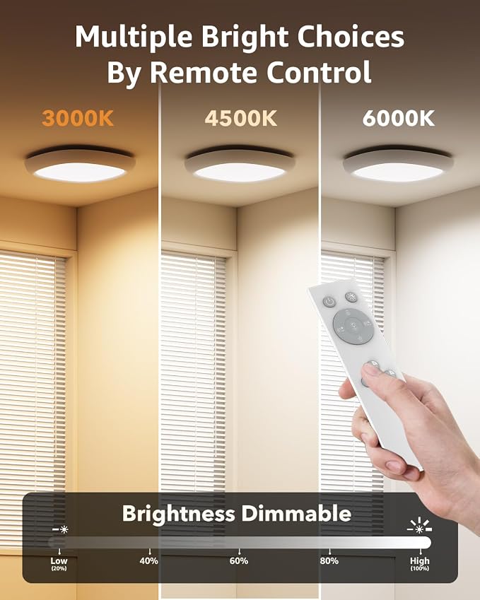 IP54 Waterproof Shower Light, Rechargeable Ceiling Light with Remote | 550LM 12000mAh Battery Operated, No Wiring, Portable, Wireless Motion Sensor Closet Overhead Lights for Garage Hallway Pantry