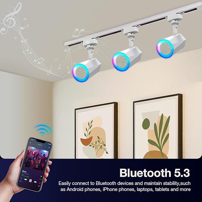 Gsou RGB Track Light Bluetooth Speakers, H Type Track Head/Rotatable/Plug in, Color Changing Lights, RGB Track Lighting Fixtures Ceiling Speaker for Smart TV, Home,Kitchen,Karaoke,Game,Macy’s Store