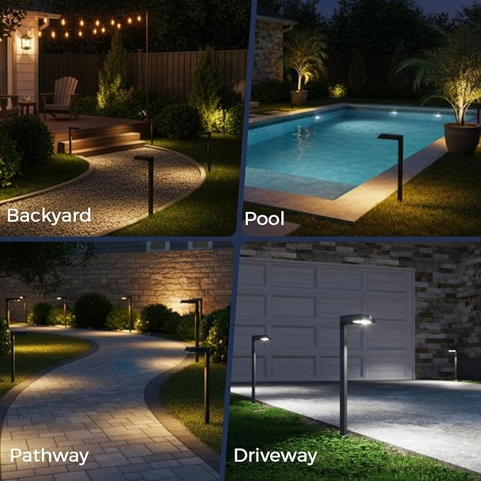 XMCOSY+ Solar Pathway Lights, 4 Pack Metal Motion Sensor Outdoor Lights | 300LM Bright Landscape Lights, All-Night Lighting, IP65 Waterproof Garden Light for Yard, Driveway & Walkway, Warm/Cool White