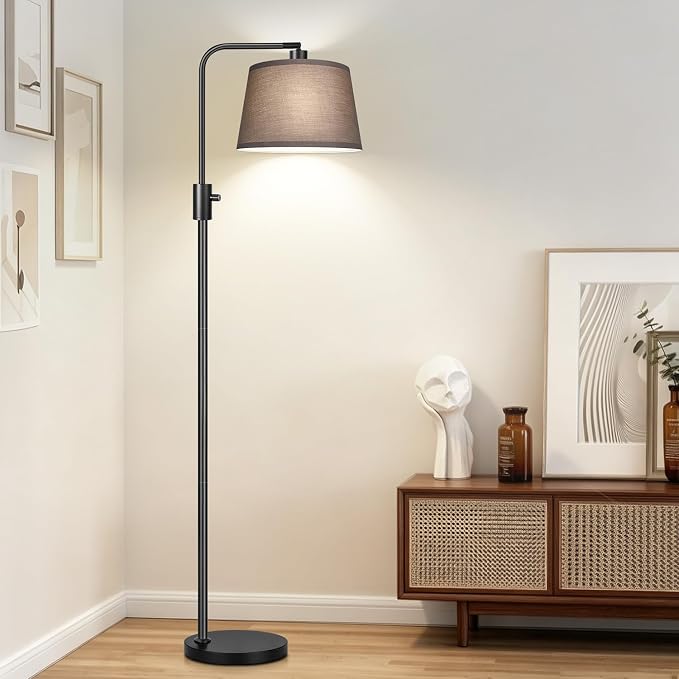 【Upgraded】 Dimmable Black Floor Lamps, 1000 Lumens LED Edison Bulb Included, Arc Black Floor Lamps for Living Room Modern Standing Lamp with Khaki Shade, Tall Lamps for Living Room Bedroom Office