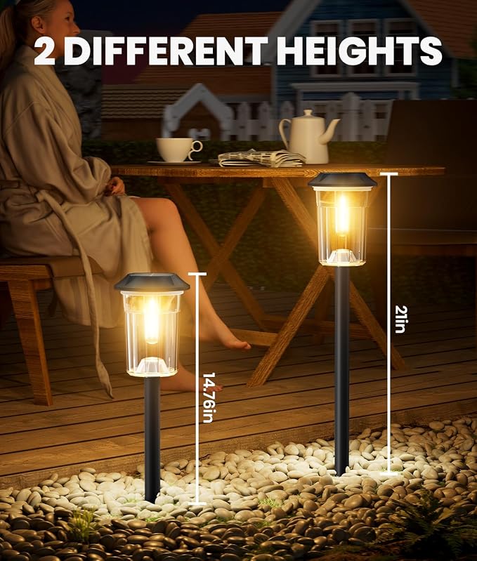BITPOTT Solar Lights Outdoor Waterproof, 2 Pack Solar Pathway Lights Outdoor,Auto On/Off Solar Powered Garden Lights for Yard Lawn Patio Walkway Driveway Decor Landscape Lighting,2-in-1 Warm&Cool