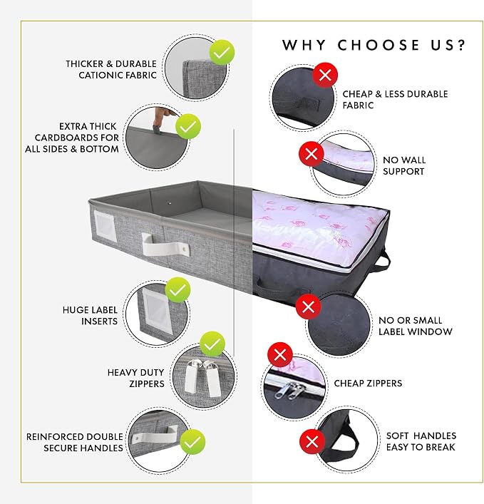 Under Bed Storage, Medium 2pc with Lid, Light Gray | Drawer-style pull-out design, Fits blankets, clothes, fabric & shoes, Bins with lids, Bedroom & closet storage