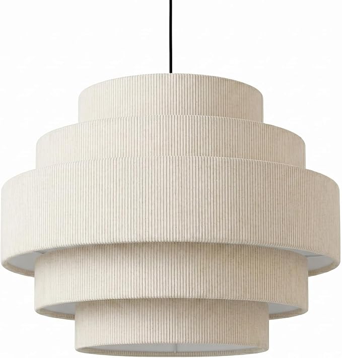AUQUEE 5-Tier Corduroy Pendant Light for Kitchen Island, 13” Anti-Glare Boho Hanging Light Fixture, Adjustable Modern Ceiling Chandelier for Dining Room Bedroom Living Room Entryway Hallway, Beige