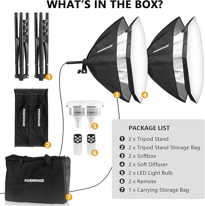 Softbox Lighting Kit, Softbox Photography Lighting Set, 2Pcs | 21.6in Soft Box Lighting Set, Photography Lights, 85W 2700K-6500K LED Bulb, Studio Lights for Portrait, Video Recording