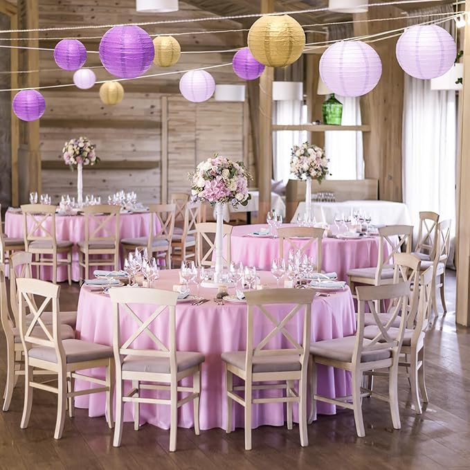 21 Pcs Purple Paper Lanterns Party Decorations, 4/6/8/10 Inch Round Chinese Hanging Paper Lanterns for Bachelorette Engagement, Wedding, Birthday, Graduation, Classroom Decorations