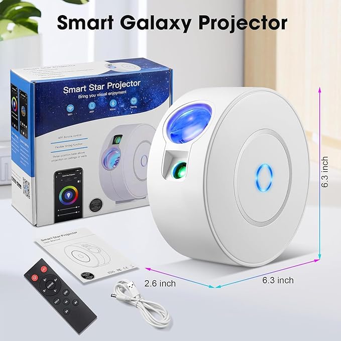 Smart Galaxy Projector with Laser Stars & Nebula Clouds - Control via APP, Alexa Voice or Button, 16 Million Colors, 900+ Sq.Ft Projection, Auto Timer, Ultra Quiet <25dB, 4 Angle Adjustable