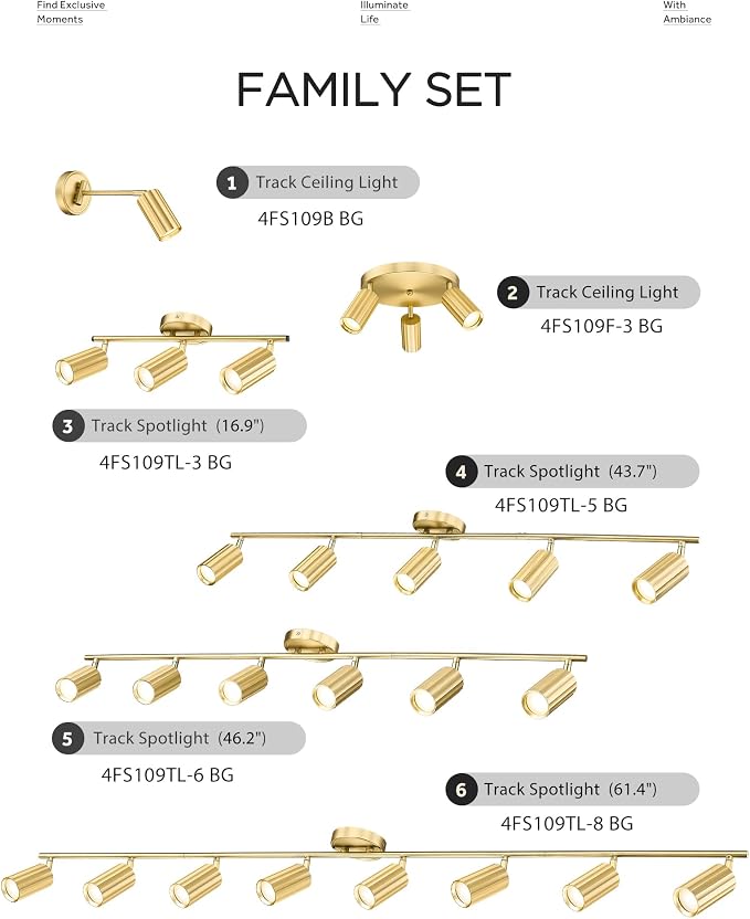 FEMILA LED Track Lighting Fixtures, Bulb Included, Brushed Gold | Swing arm wall sconce adjustable-length, GU10 base wall or ceiling mounting for study, living room, bedside