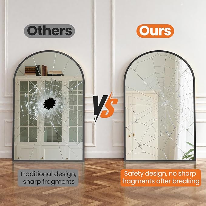 NEWBULIG 22X30 Inch Arched Bathroom Mirror for Wall, Vanity Bathroom Mirrors for Over Sink Tempered Glass, Anti-Rust Arched Metal Framed, Hangs Horizontally or Vertically, Farmhouse Home Decor, Black