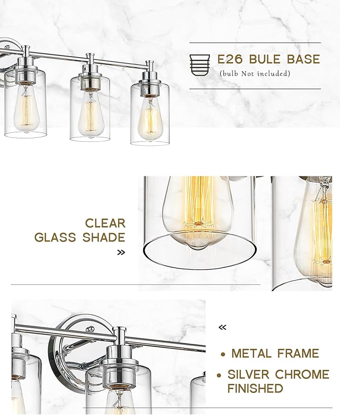 FEMILA 32" Vanity Light,Chrome Modern Bathroom Light Fixtures, 5 Light Bathroom Lights Over Mirror, 4FYC56B-5W CH