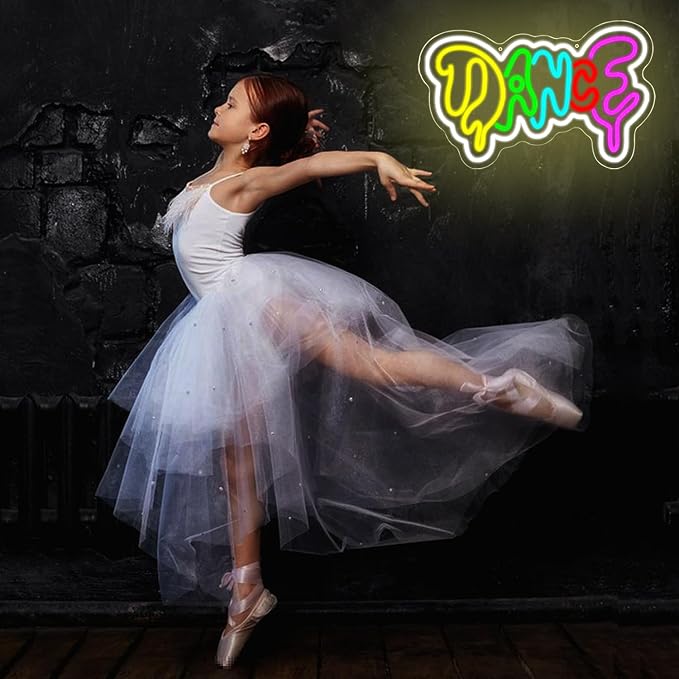 Dance Neon Sign for Wall Decor Colorful Dripping Letter Neon Light Music Neon Light Sign Dance Led Light Sign for Dancing Party Club Bar Accessories