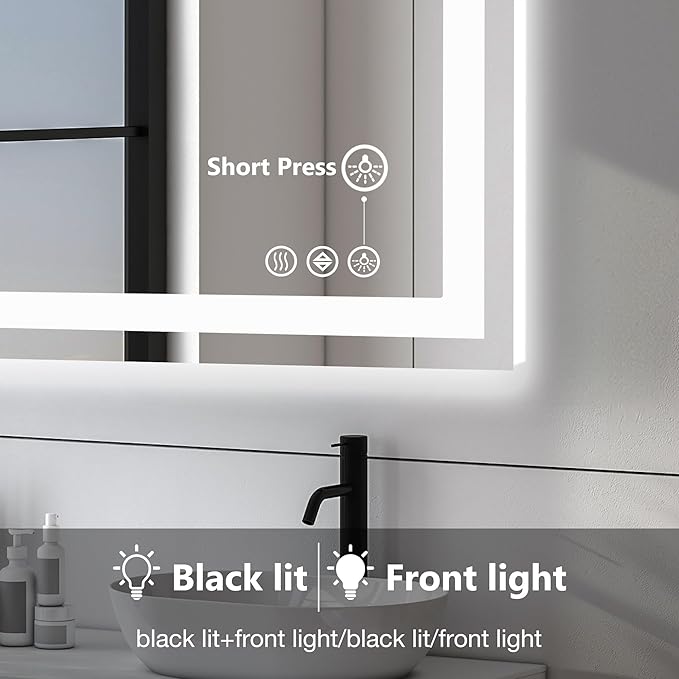 DUMOS 36.1"x48.1" LED Bathroom Mirror, Smart Anti-Fog Bathroom Vanity Mirror with 3 Color Temperatures, Dimmable, Memory Function