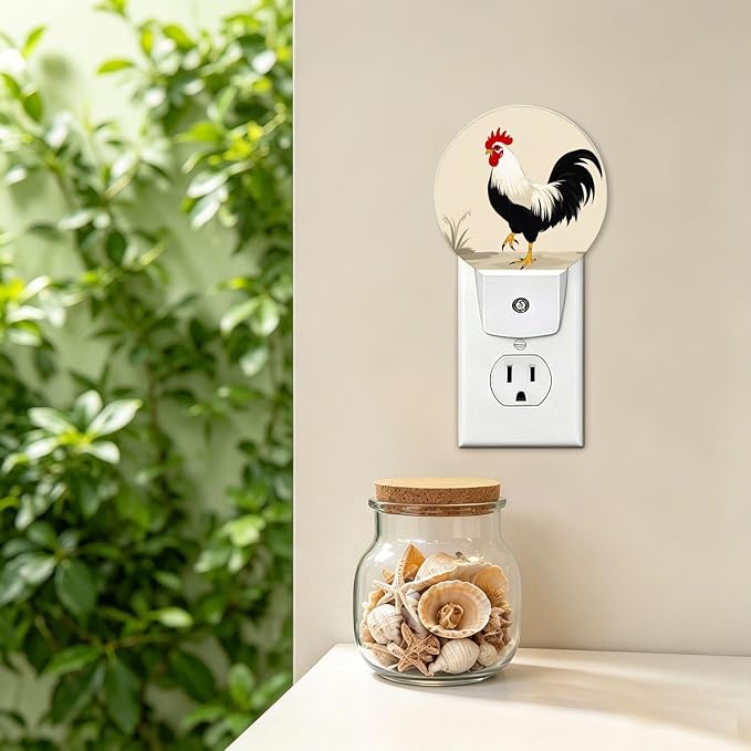 LED Night Light Rustic Rooster Night Lights Plug into Wall Auto on/off | Farm Animal Retro Plug-in Night Light with Dusk to Dawn Sensor, Energy Saving Nightlight for Hallway Kitchen Living Room