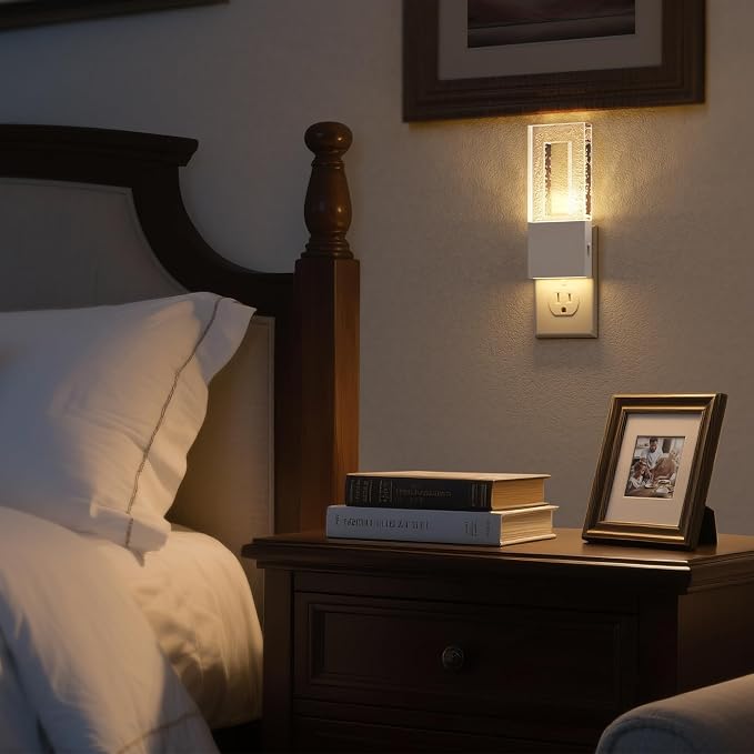 Night Lights Plug Into Wall, Bubble Acrylic Night Light | Foldable Plug Design, Dusk to Dawn Sensor, 3000K Soft White, Dimmable Nightlights for Bathroom, Hallway, Bedroom
