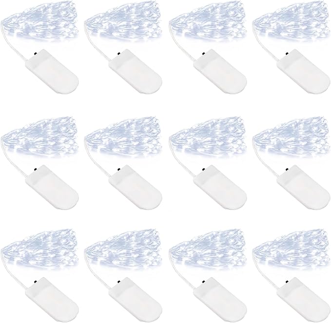 12 Pack LED Fairy Lights, 7ft 20 LED Battery Operated Silver Wire String Lights, Cool White Mini Starry Lights for DIY Crafts, Wedding, Party, Bedroom, Christmas Decor, (12 Pack – Cool White)