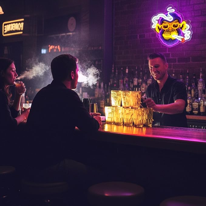 Cool Monkey Neon Sign, Smoking Monkey Led Sign for Wall Decor, Usb Powered Adjustable Brightness Anime Monkey Led Light for Bedroom Bar Pub Game Room Party Man Cave Decor, Unique Gift