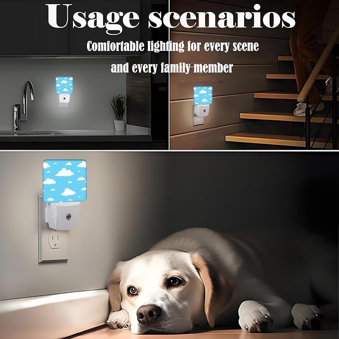 Clouds and Blue Sky Night Light,Plug-in Night Lights with Dusk-to-Dawn Sensor for Stairway,Hallway,Bedroom Sleep Friendly Ideal for Women/Girls/Boys Gift,0.5w
