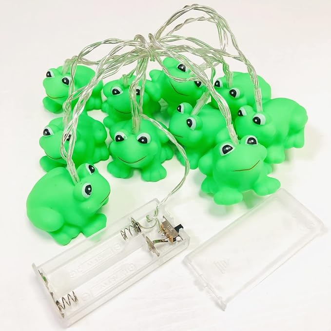 Cute Frog Night Lights Green Frogs String Light Battery Operated Farmland Animal Garland Lamp for Bedroom Holiday Christmas Decortion