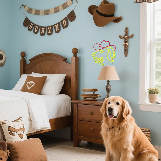 Golden Retriever Neon Sign Cute Dog with Cowboy Hat LED Light Signs Retro LED Signs Red and Yellow Neon Sign for Bedroom Home Wall Decor Western Birthday Wedding Party Decorations Dog Lovers Gifts