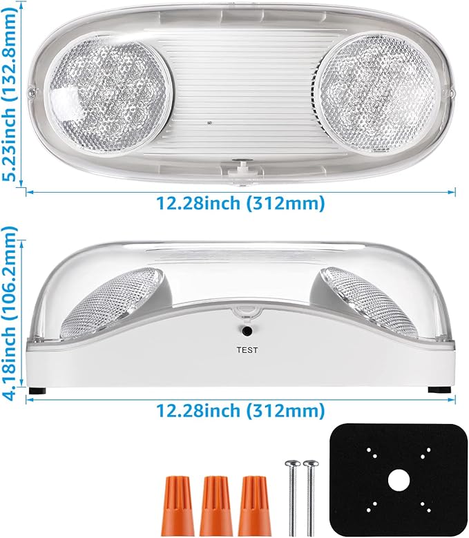 LEONLITE LED Emergency Lighting, Wet Location Emergency Light with Battery Backup, Commercial Exit Lights for Business, 2 Adjustable Heads, UL &FCC Listed, 120/277V, White, Pack of 2