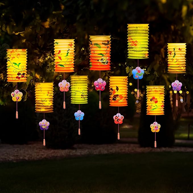 24 Pcs Paper Lanterns Chinese New Year Decorations Flower Bird Colorful Japanese Lantern Lamp 12 Styles for 2026 Chinese Lunar New Year Spring Festival Decorations