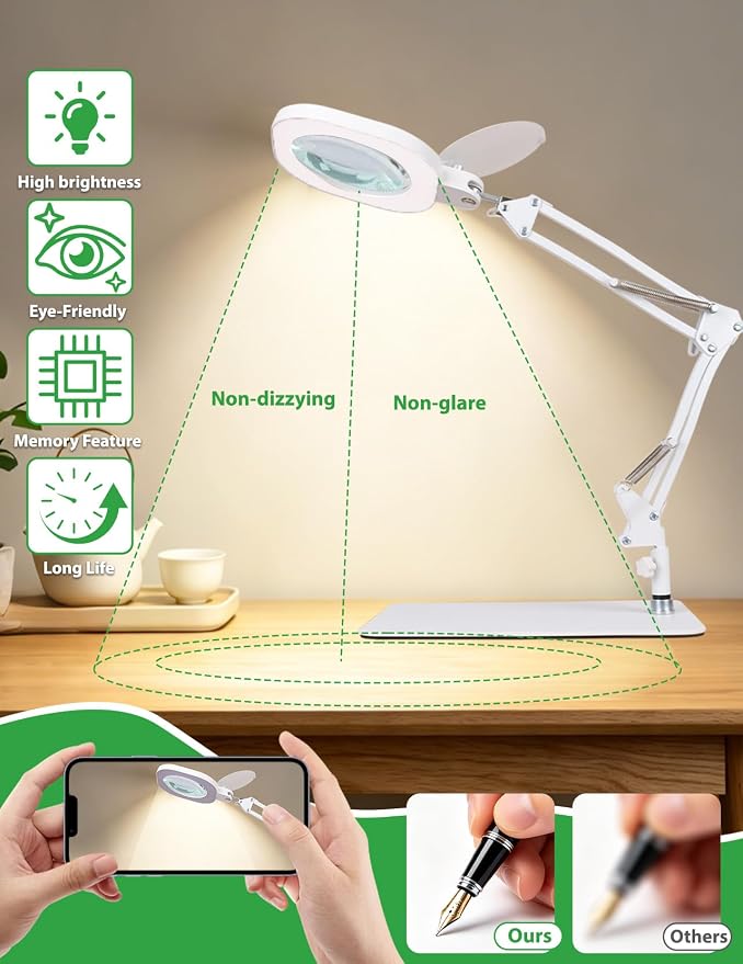3-in-1 LED Magnifying Light Real Glass Lens Adjustable Light for Beauty & Precision Work