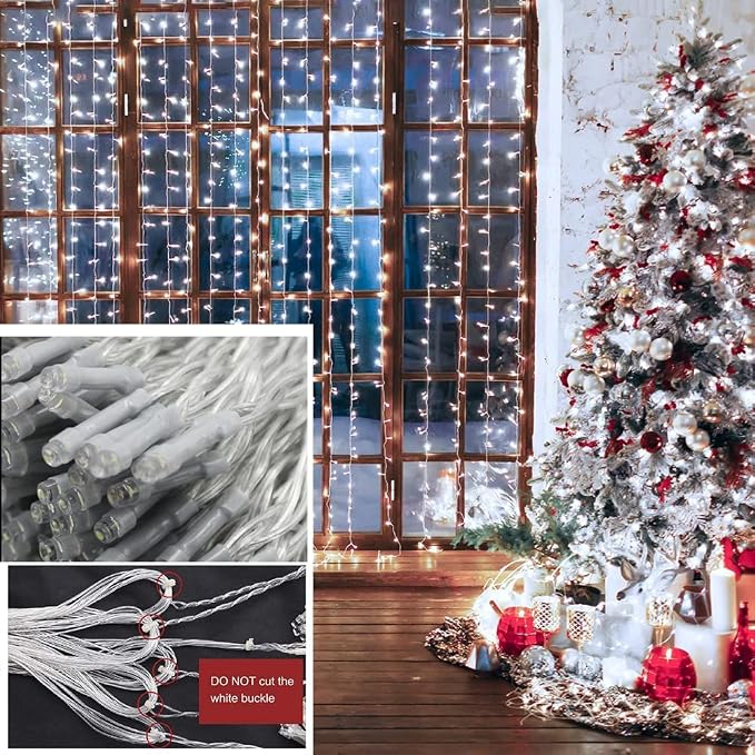 Solhice LED Curtain Lights Outdoor 20ft x10ft Cool White, 600 LED String Lights Backdrop Indoor Plug in, Twinkle Lights for Outside Backyard Wedding Bedroom Décor (Not Connectable)