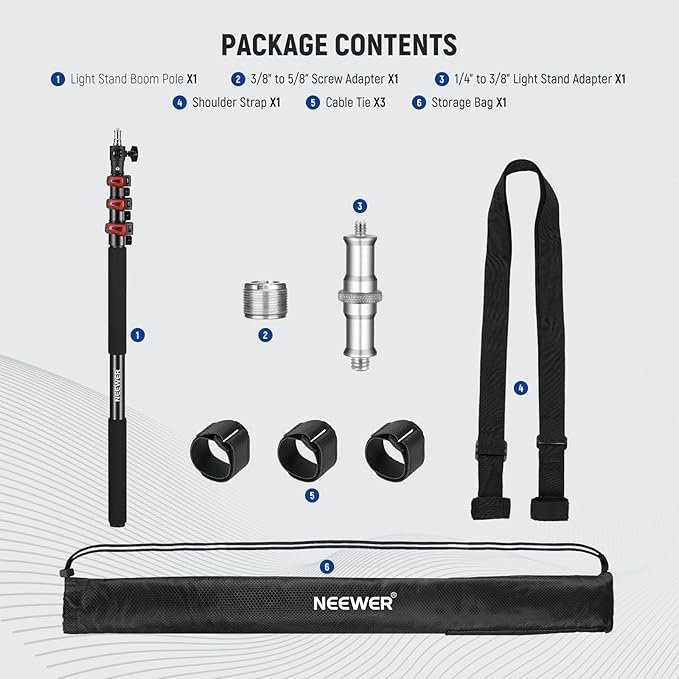NEEWER 7.5ft/230cm Handheld Light Stand, Portable Telescopic Aluminum Photography Lighting Stand with 1/4" 3/8" 5/8" Screw/Flip Lock/Shoulder Strap for Strobe Light Flash, Max. Load 11LB/5KG, MS-230C | Handheld Light Stand, 1/4" 3/8" 5/8" Screw, Flip L...